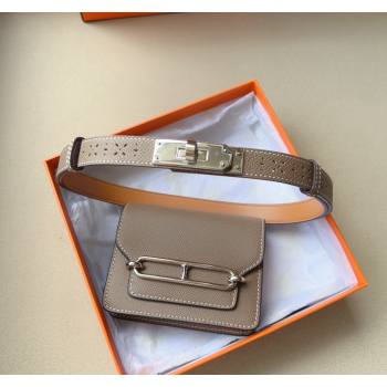 Hermes Roulis Slim Hop Pouch Belt in Grained Calfskin with Perforated Pattern Grey 2024 (99-240706010)