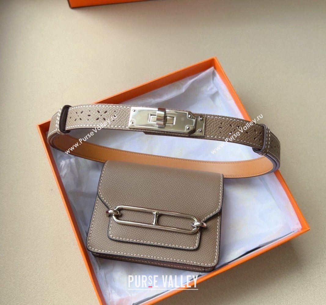 Hermes Roulis Slim Hop Pouch Belt in Grained Calfskin with Perforated Pattern Grey 2024 (99-240706010)