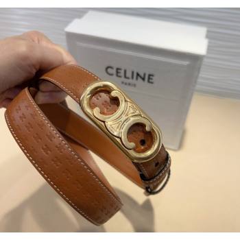 Celine Triomphe Embossed Leather Belt 2.5cm Brown/Gold 2024 070802 (99-240708113)