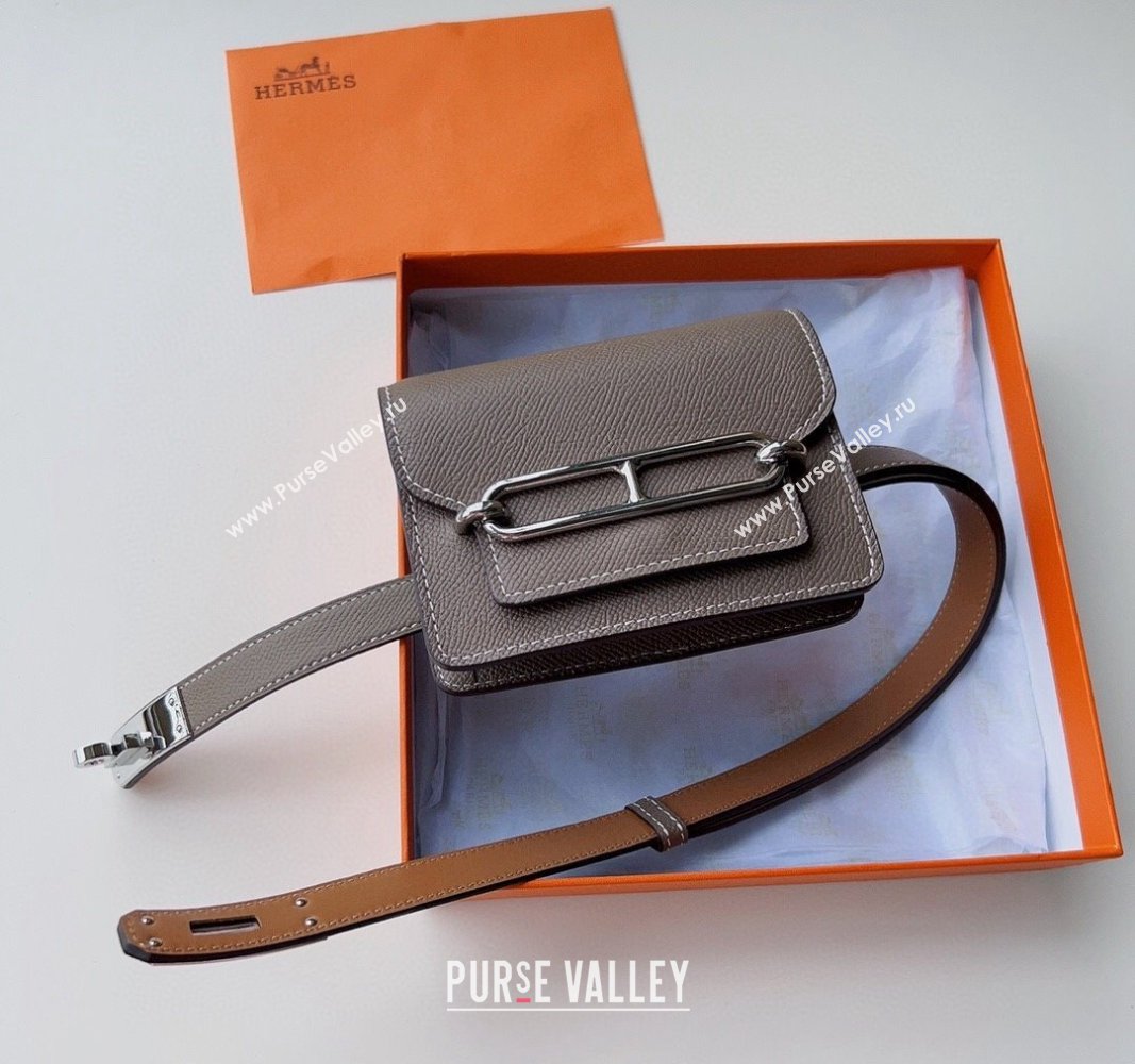 Hermes Roulis Slim Hop Pouch Belt in Grained Calfskin Grey 2024 0706 (99-240706012)