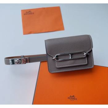 Hermes Roulis Slim Hop Pouch Belt in Grained Calfskin Grey 2024 0706 (99-240706012)