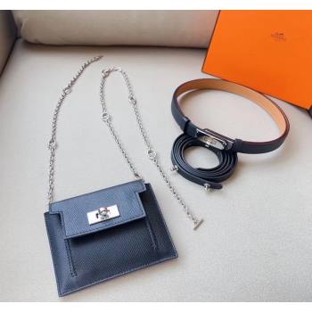 Hermes Kelly Pocket Trap Pouch Belt in Grianed Calfskin Black 2024 0708 (99-240708052)