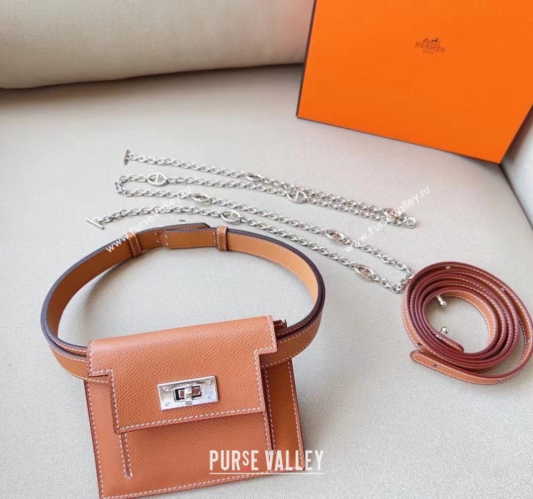 Hermes Kelly Pocket Trap Pouch Belt in Grianed Calfskin Brown 2024 0708 (99-240708053)
