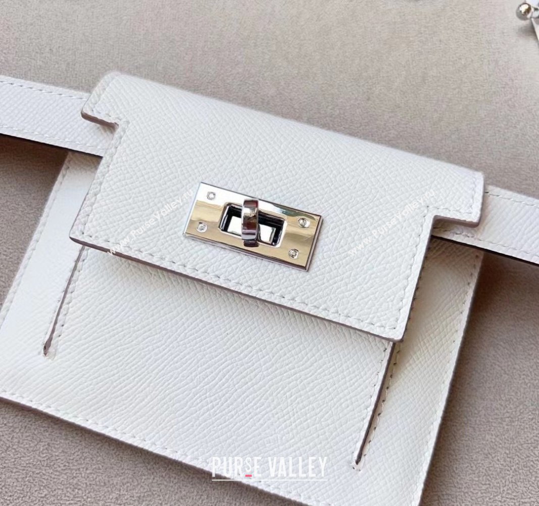 Hermes Kelly Pocket Trap Pouch Belt in Grianed Calfskin White 2024 0708 (99-240708054)