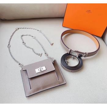 Hermes Kelly Pocket Trap Pouch Belt in Grianed Calfskin Grey 2024 0708 (99-240708055)
