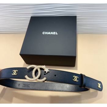 Chanel Classic Calfskin Belt 3cm with Star Strass CC Black 2 2024 070802 (99-240708062)
