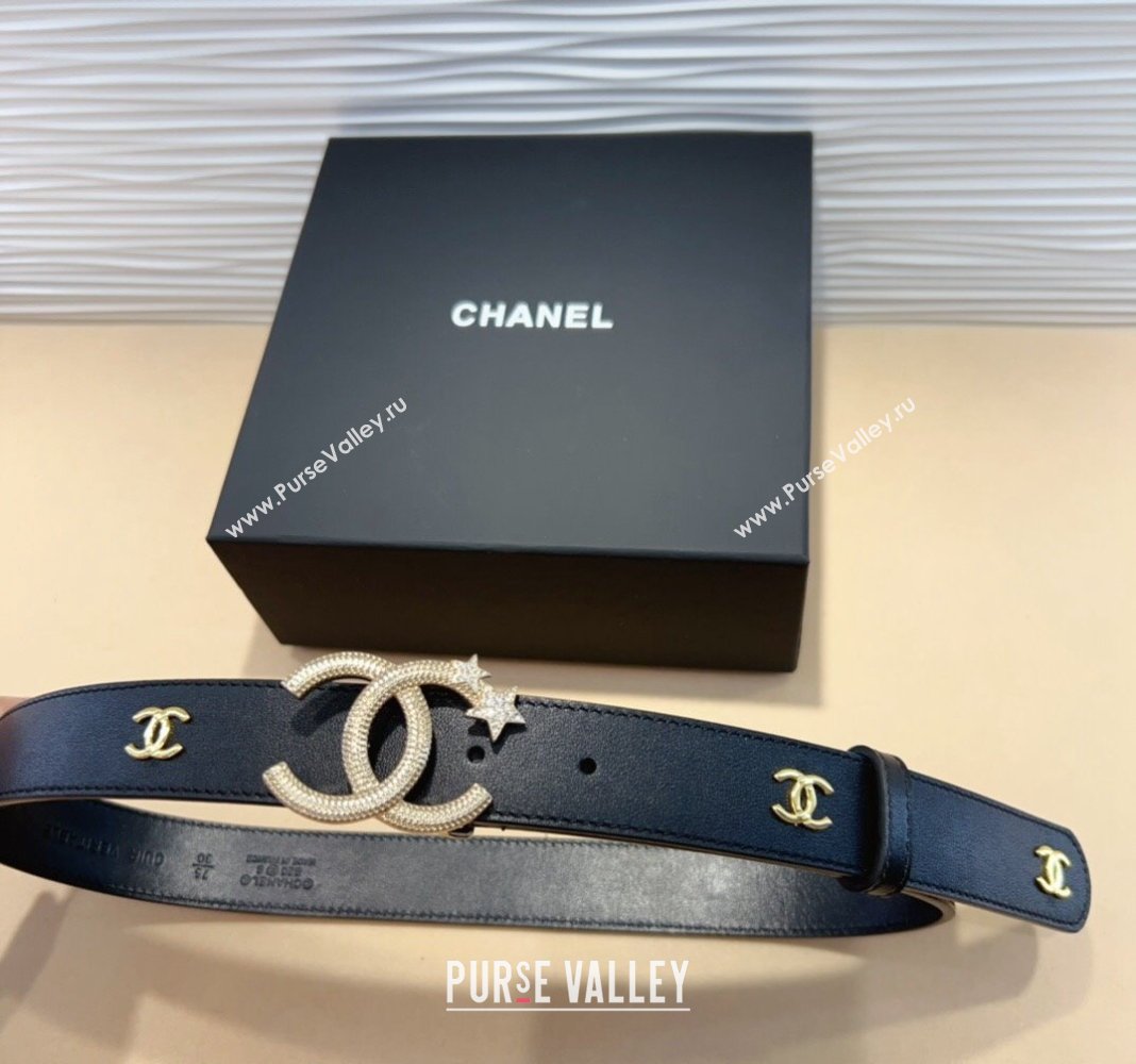 Chanel Classic Calfskin Belt 3cm with Star Strass CC Black 2 2024 070802 (99-240708062)