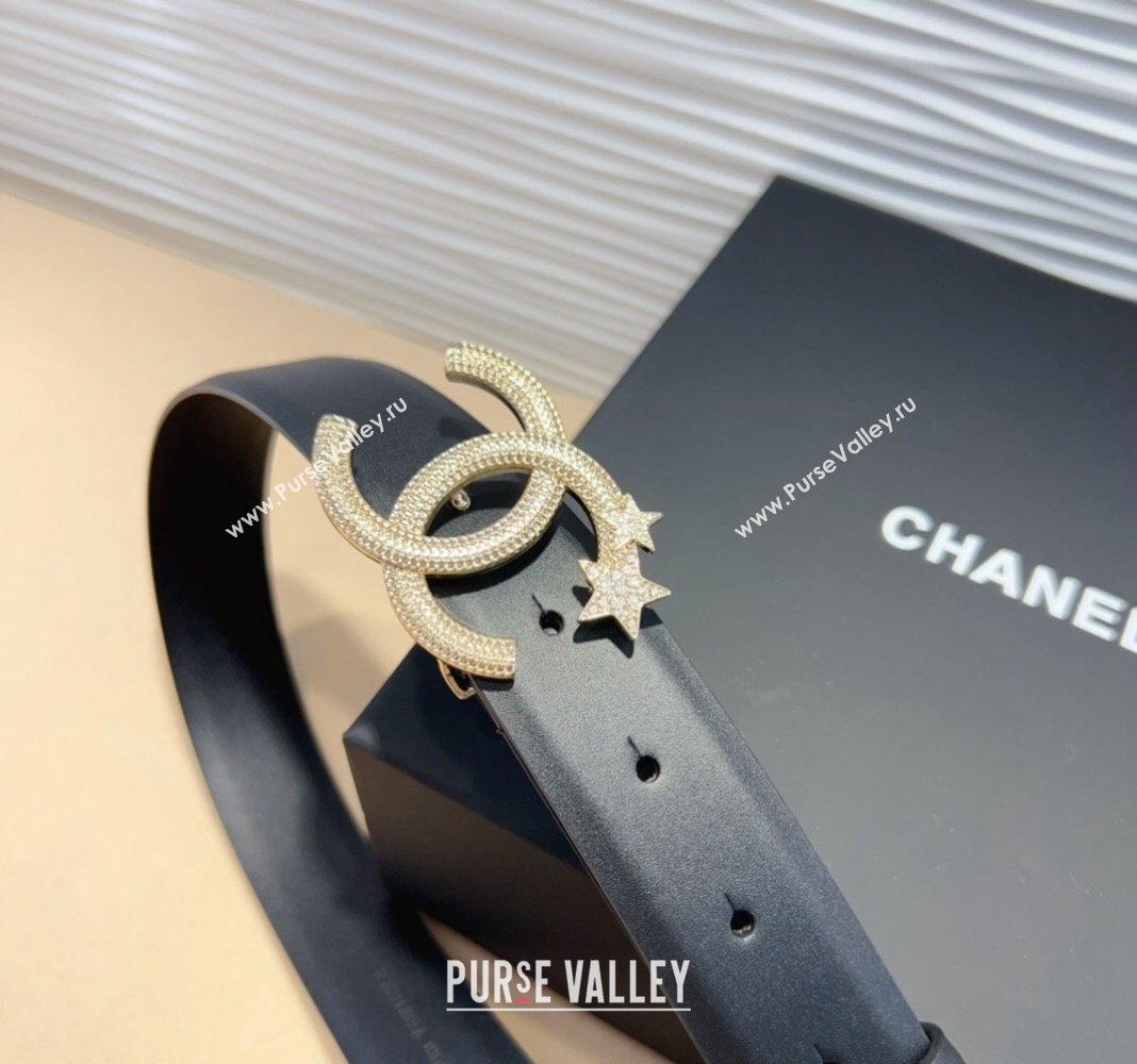 Chanel Classic Calfskin Belt 3cm with Star Strass CC Black/Gold 2024 070802 (99-240708063)