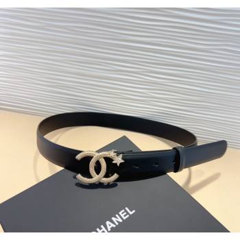 Chanel Classic Calfskin Belt 3cm with Star Strass CC Black/Gold 2024 070802 (99-240708063)