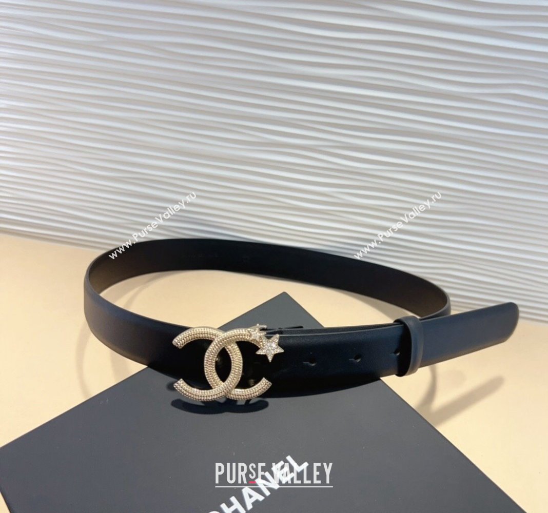 Chanel Classic Calfskin Belt 3cm with Star Strass CC Black/Gold 2024 070802 (99-240708063)