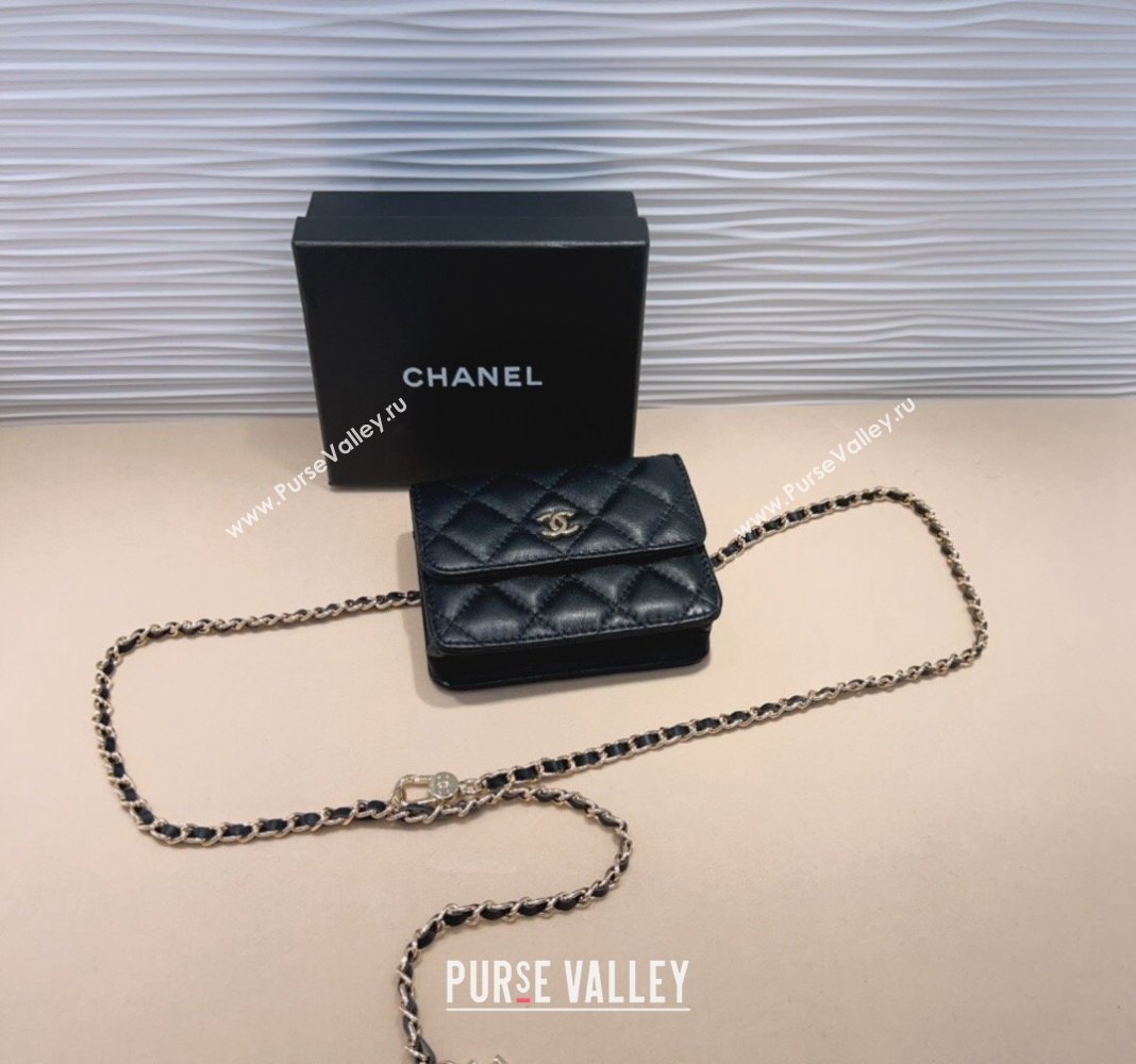 Chanel Lambskin Chain Mini Belt Bag Black 2024 0708 (99-240708006)