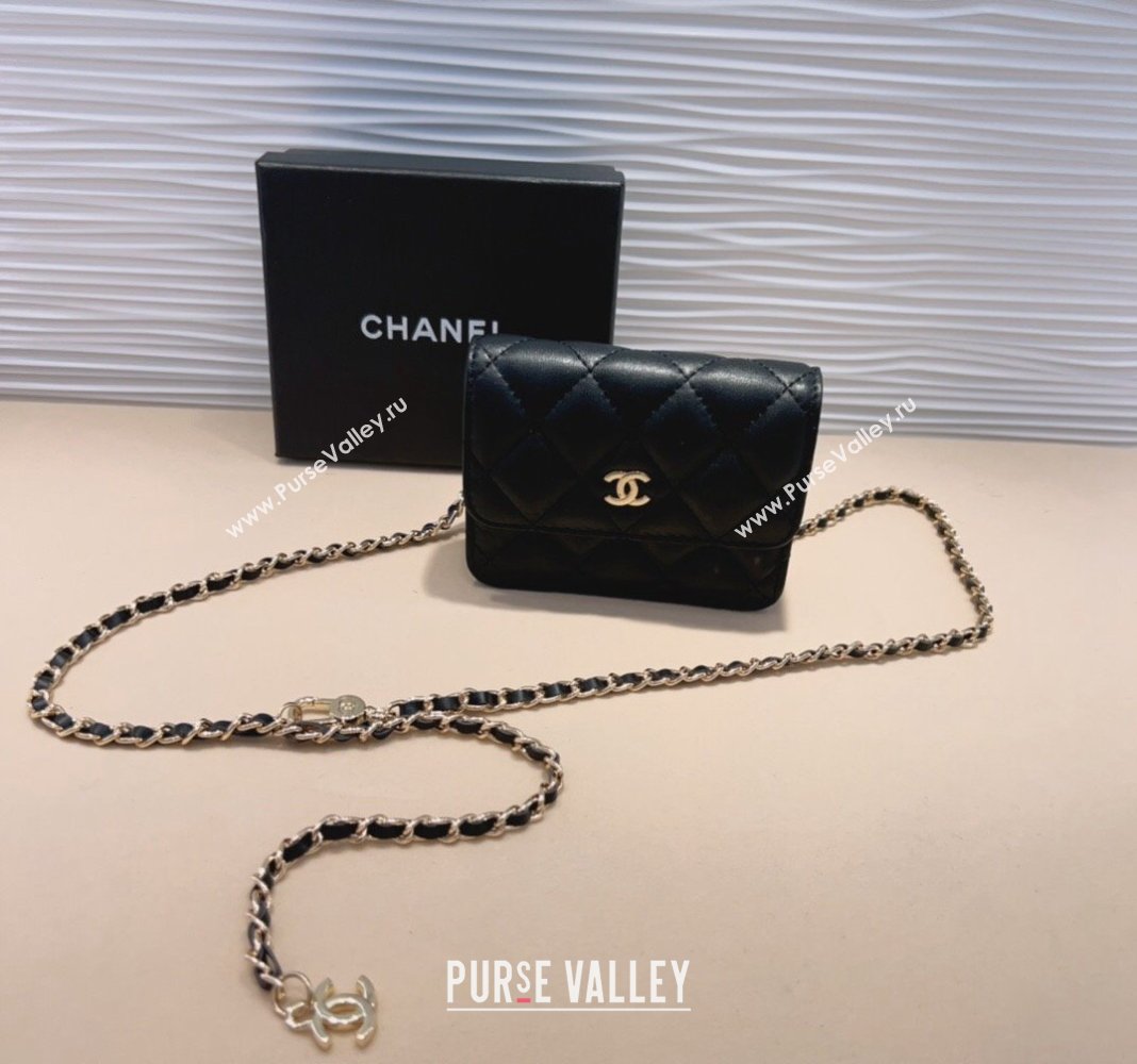 Chanel Lambskin Chain Mini Belt Bag Black 2024 0708 (99-240708006)