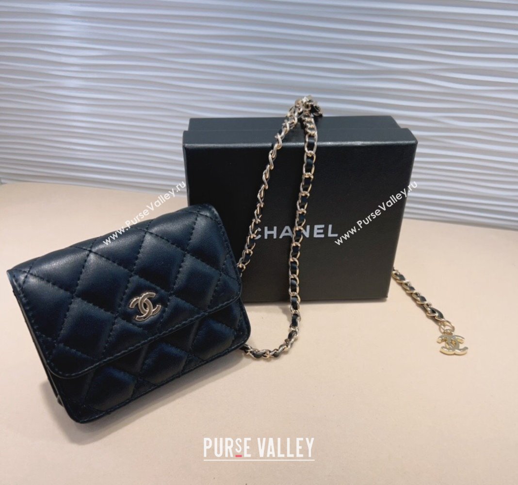 Chanel Lambskin Chain Mini Belt Bag Black 2024 0708 (99-240708006)