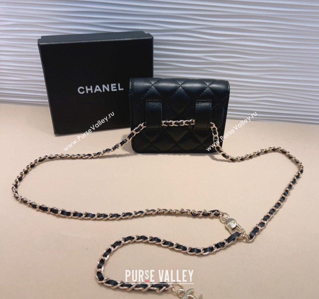 Chanel Lambskin Chain Mini Belt Bag Black 2024 0708 (99-240708006)