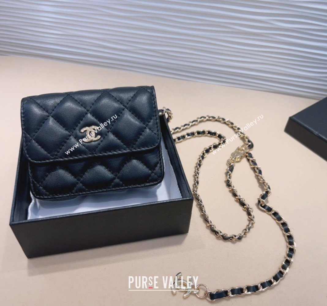 Chanel Lambskin Chain Mini Belt Bag Black 2024 0708 (99-240708006)