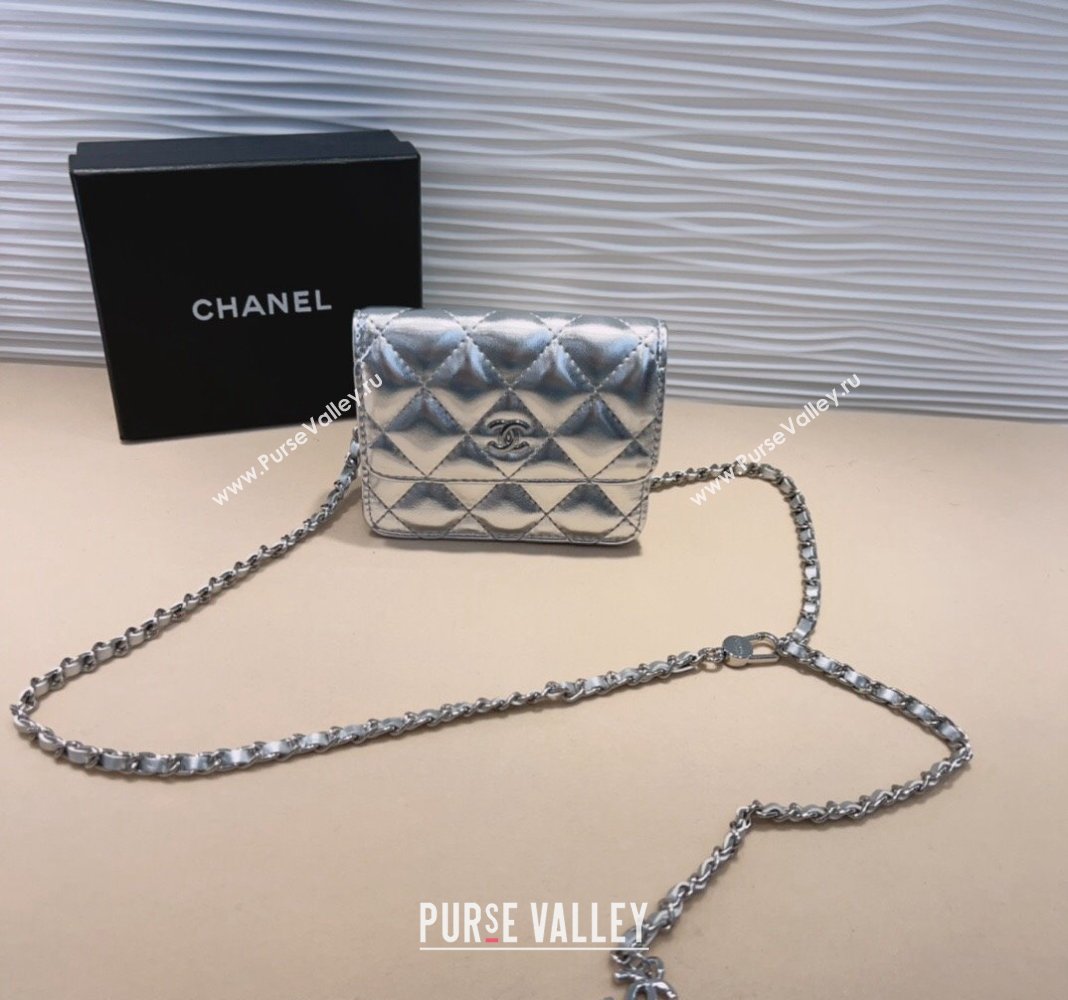 Chanel Lambskin Chain Mini Belt Bag Silver 2024 0708 (99-240708007)