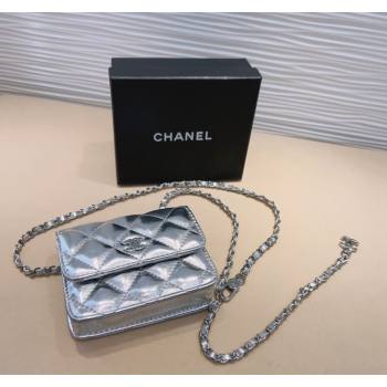 Chanel Lambskin Chain Mini Belt Bag Silver 2024 0708 (99-240708007)