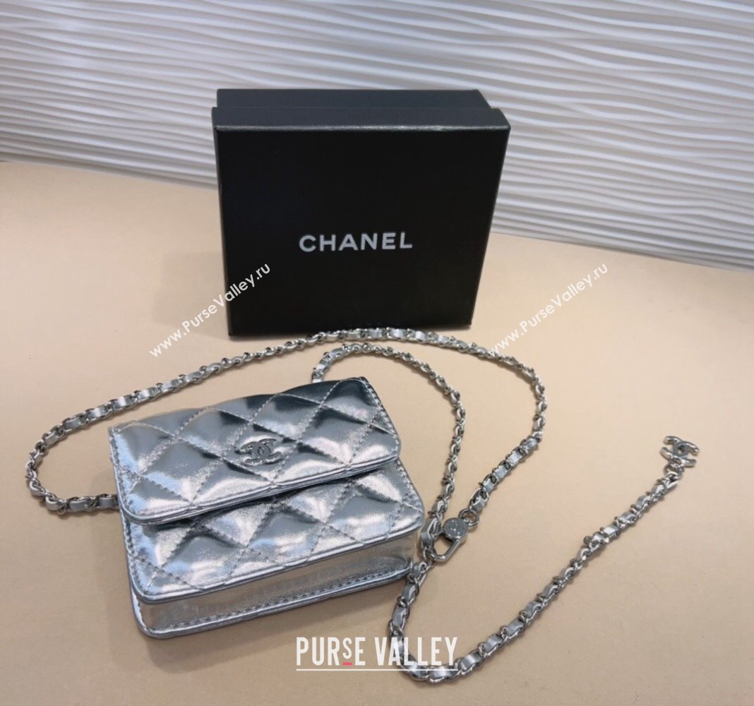 Chanel Lambskin Chain Mini Belt Bag Silver 2024 0708 (99-240708007)