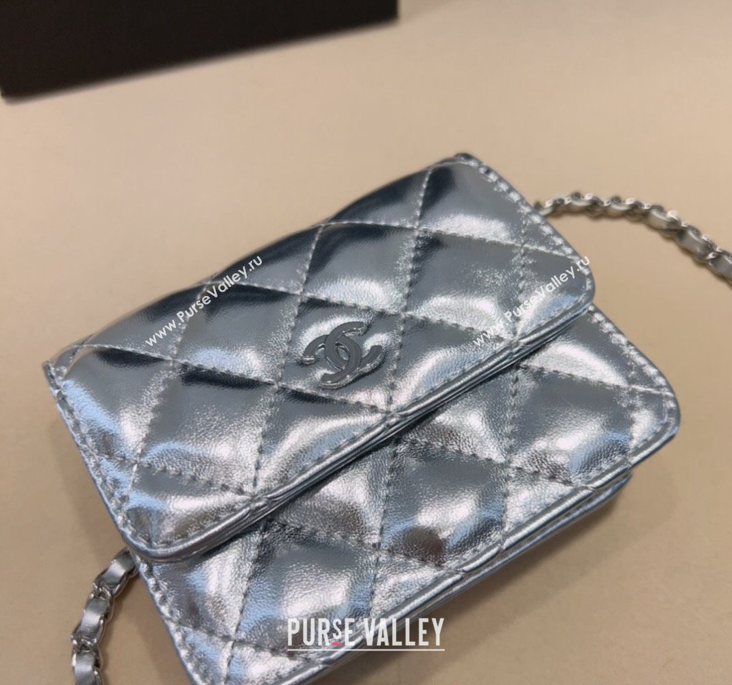 Chanel Lambskin Chain Mini Belt Bag Silver 2024 0708 (99-240708007)