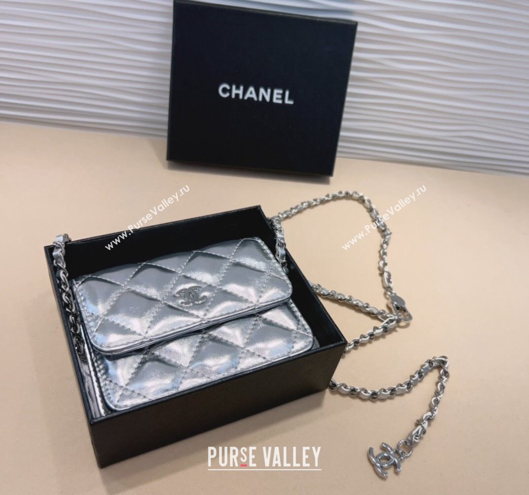 Chanel Lambskin Chain Mini Belt Bag Silver 2024 0708 (99-240708007)