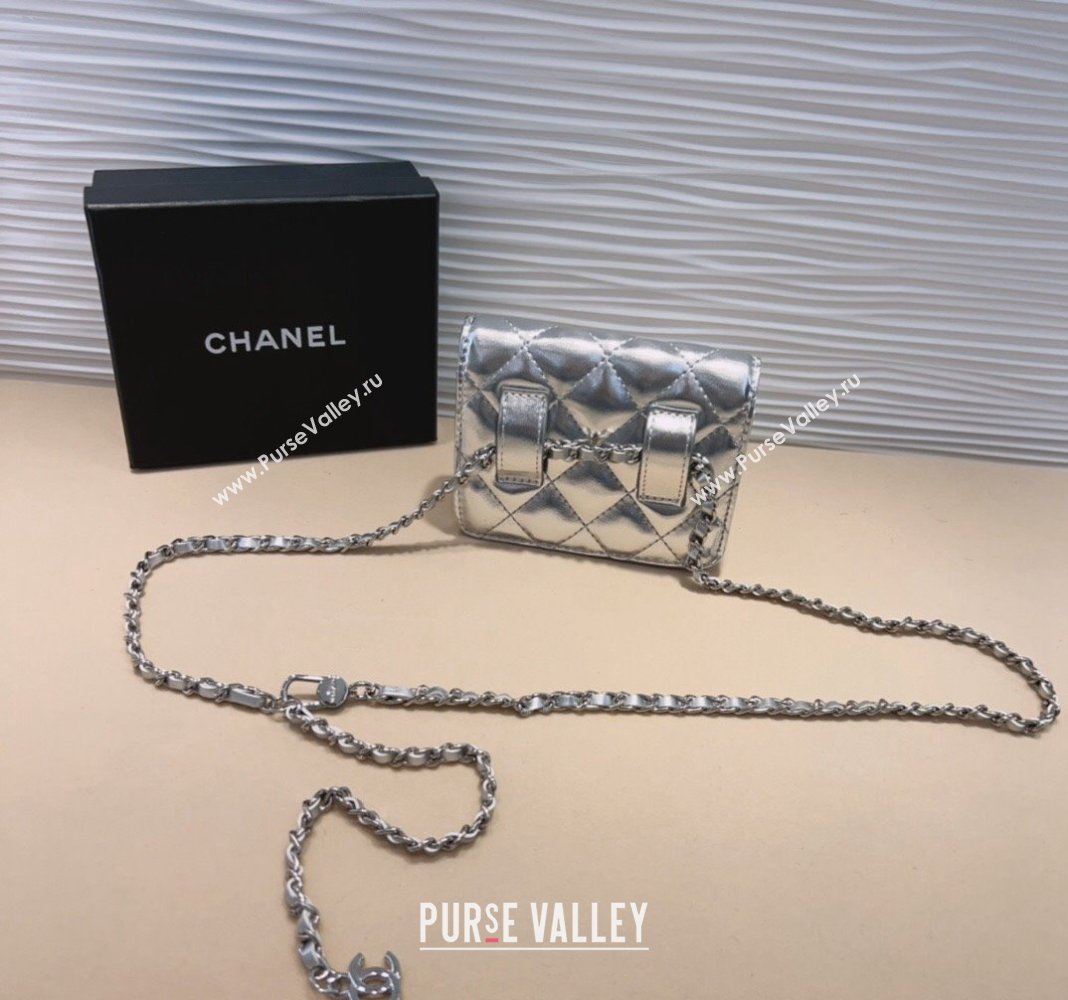 Chanel Lambskin Chain Mini Belt Bag Silver 2024 0708 (99-240708007)