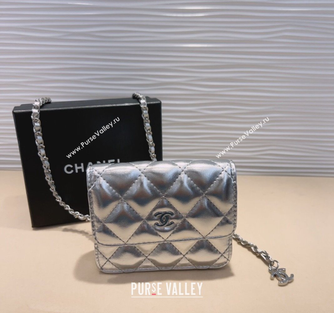 Chanel Lambskin Chain Mini Belt Bag Silver 2024 0708 (99-240708007)