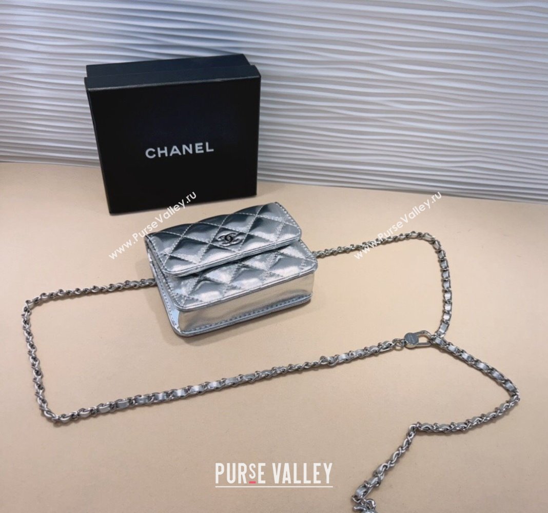 Chanel Lambskin Chain Mini Belt Bag Silver 2024 0708 (99-240708007)