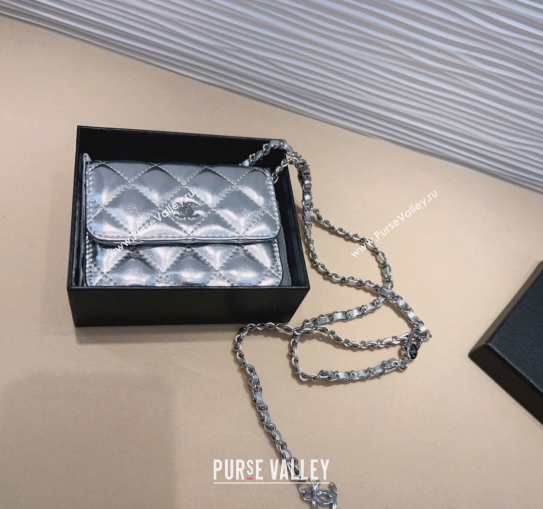 Chanel Lambskin Chain Mini Belt Bag Silver 2024 0708 (99-240708007)