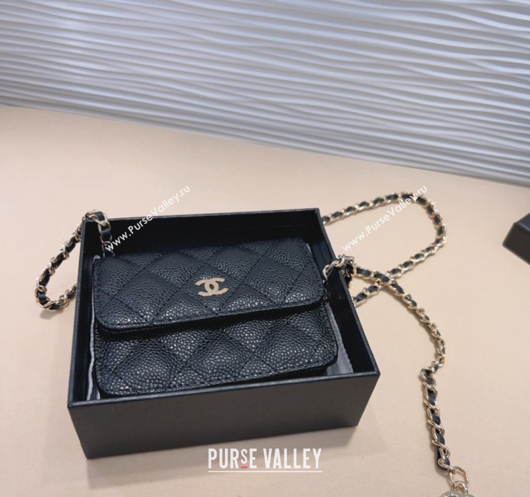 Chanel Grained Calfskin Chain Mini Belt Bag Black 2024 0708 (99-240708010)