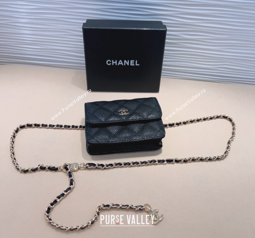 Chanel Grained Calfskin Chain Mini Belt Bag Black 2024 0708 (99-240708010)