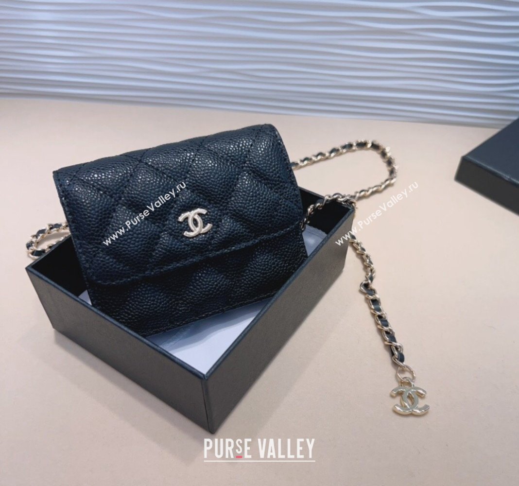 Chanel Grained Calfskin Chain Mini Belt Bag Black 2024 0708 (99-240708010)