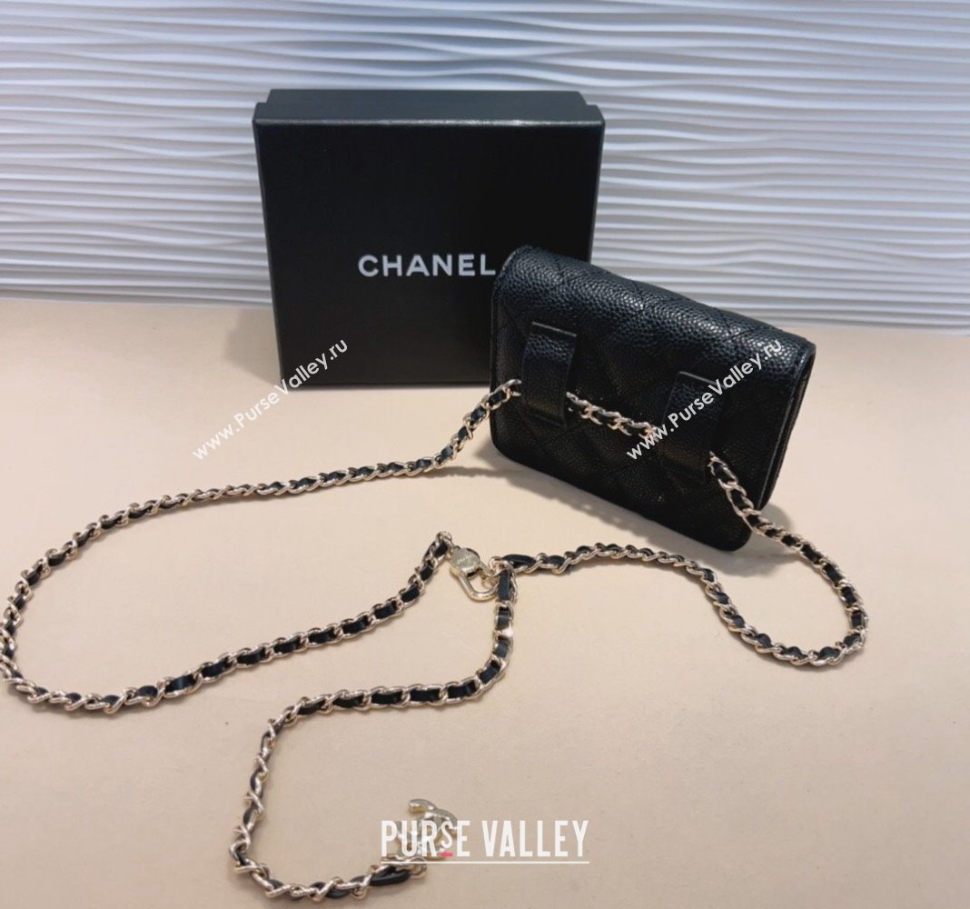 Chanel Grained Calfskin Chain Mini Belt Bag Black 2024 0708 (99-240708010)