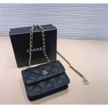 Chanel Grained Calfskin Chain Mini Belt Bag Black 2024 0708 (99-240708010)