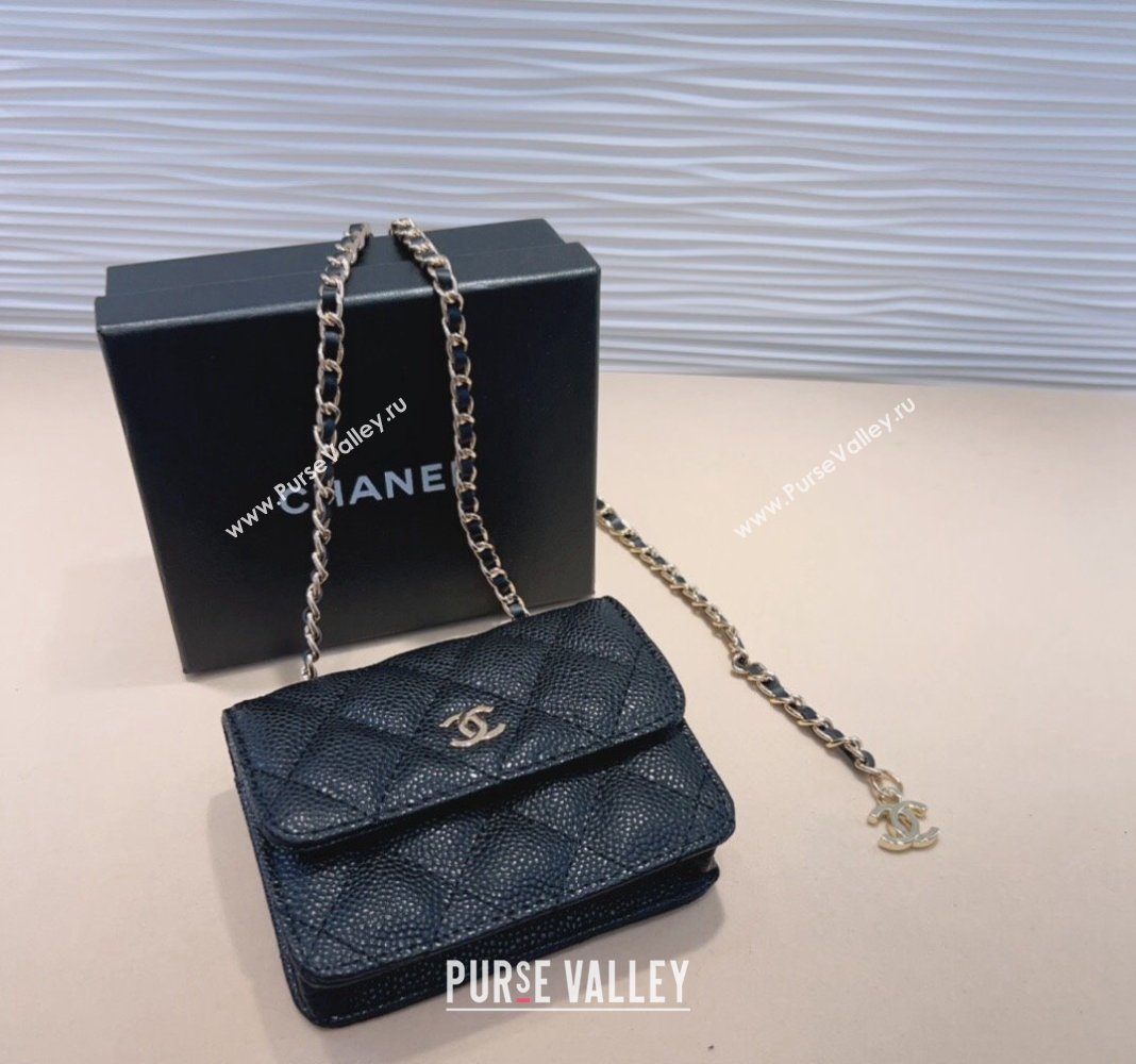 Chanel Grained Calfskin Chain Mini Belt Bag Black 2024 0708 (99-240708010)