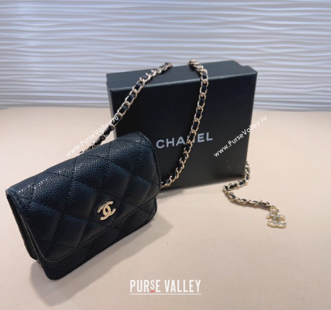 Chanel Grained Calfskin Chain Mini Belt Bag Black 2024 0708 (99-240708010)