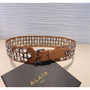 Alaia Vienne Soft leather waist belt 6.5cm with Eyelet Brown 2024 0706 (99-240706018)