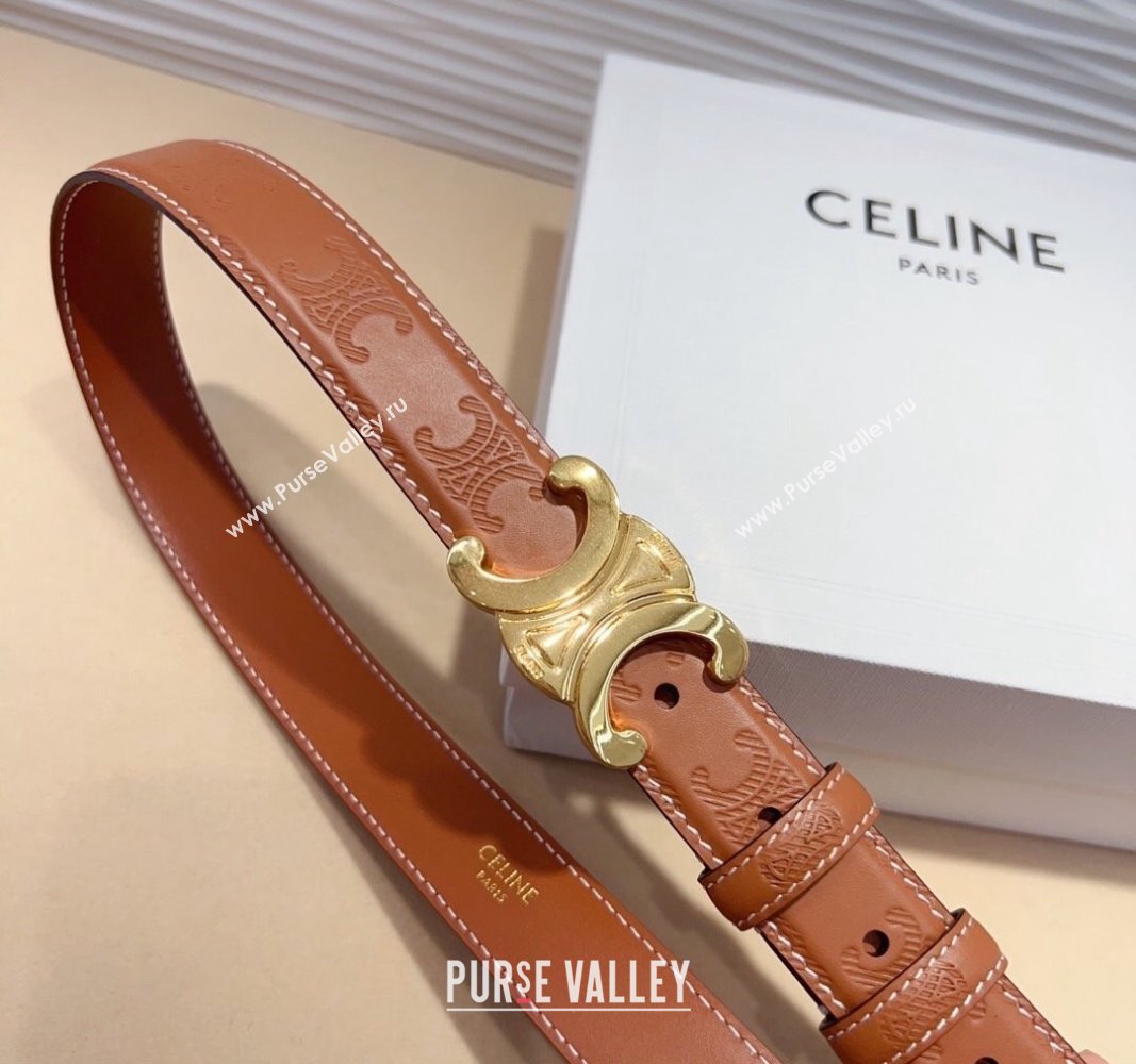 Celine Triomphe Embossed Leather Belt 2.5cm Brown 2024 070804 (99-240708119)