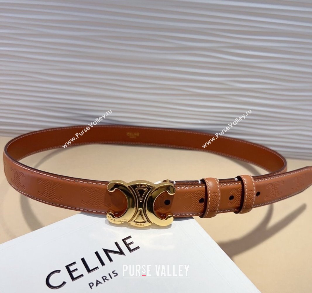 Celine Triomphe Embossed Leather Belt 2.5cm Brown 2024 070804 (99-240708119)
