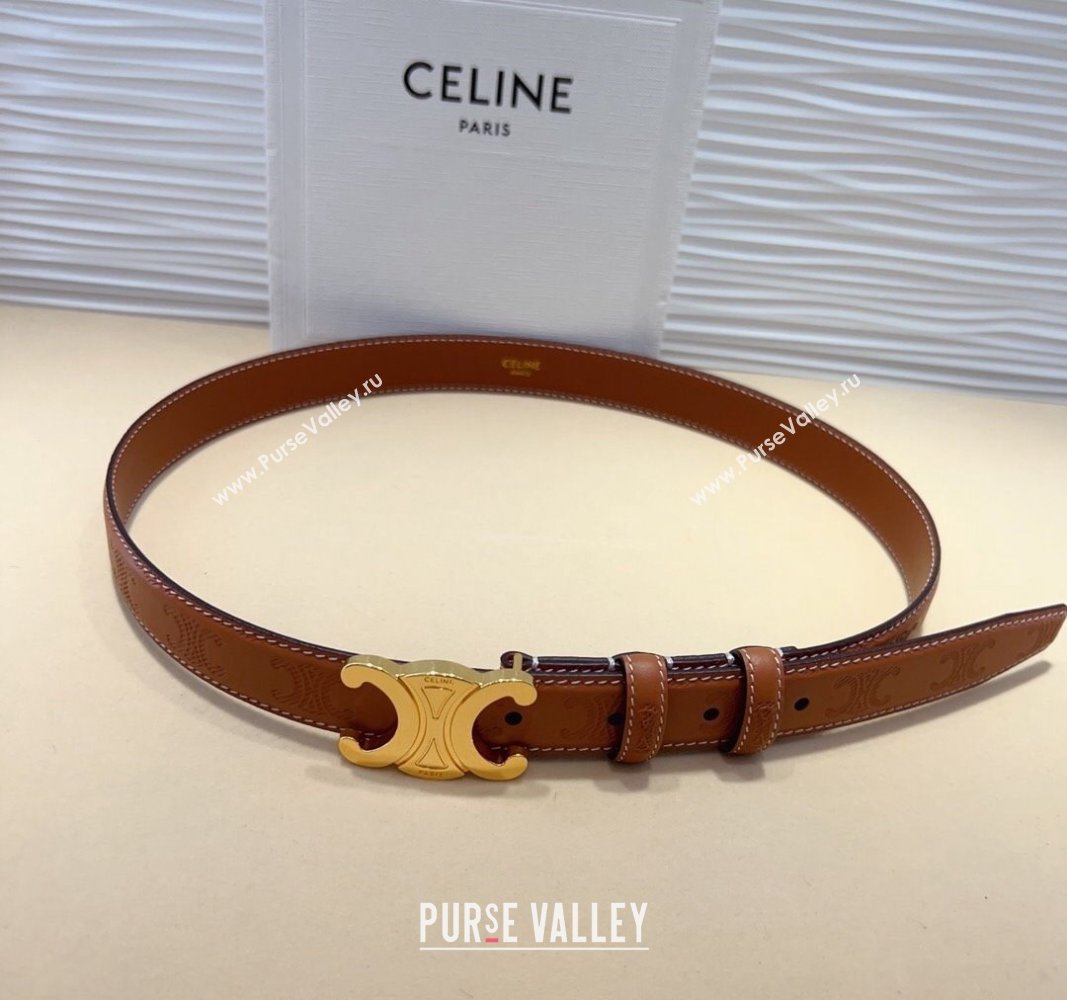 Celine Triomphe Embossed Leather Belt 2.5cm Brown 2024 070804 (99-240708119)