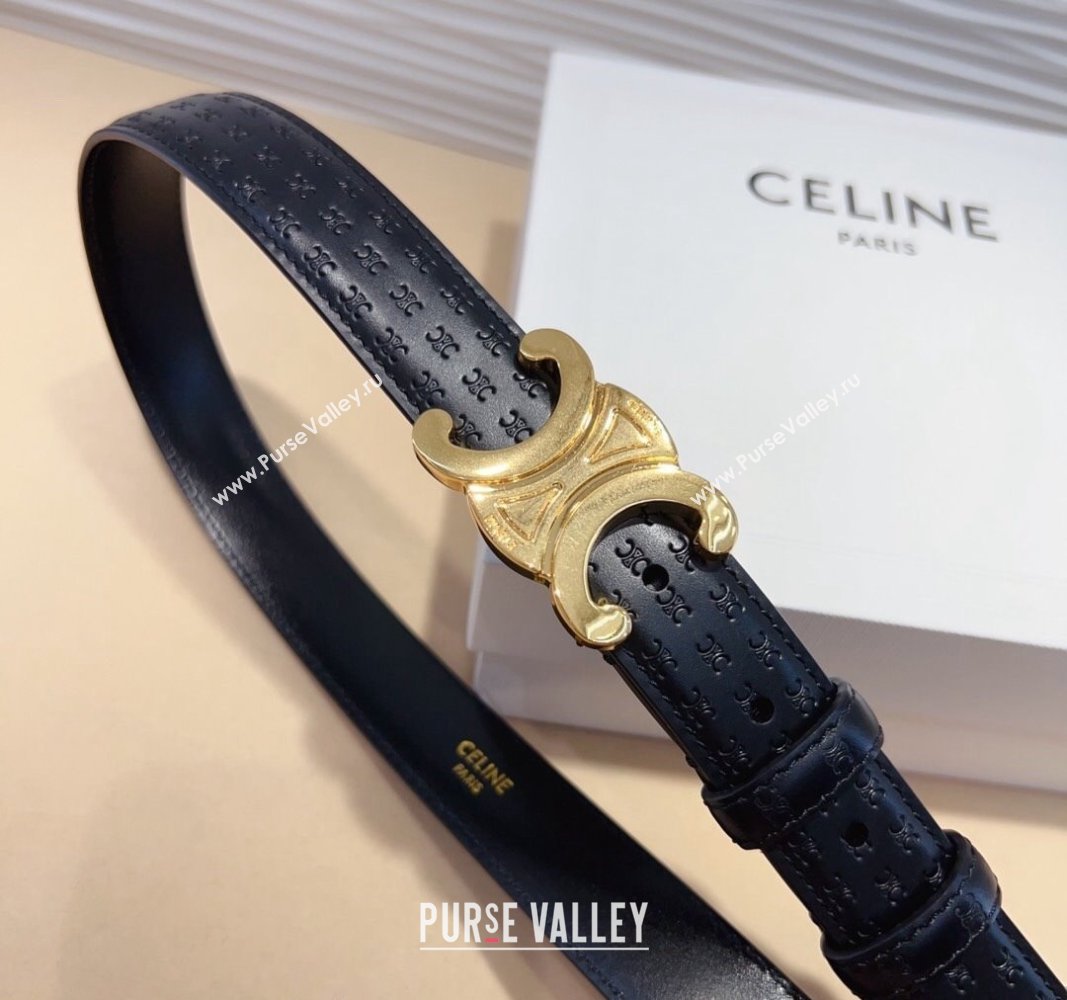 Celine Triomphe Embossed Leather Belt 2.5cm Black 2024 070805 (99-240708121)