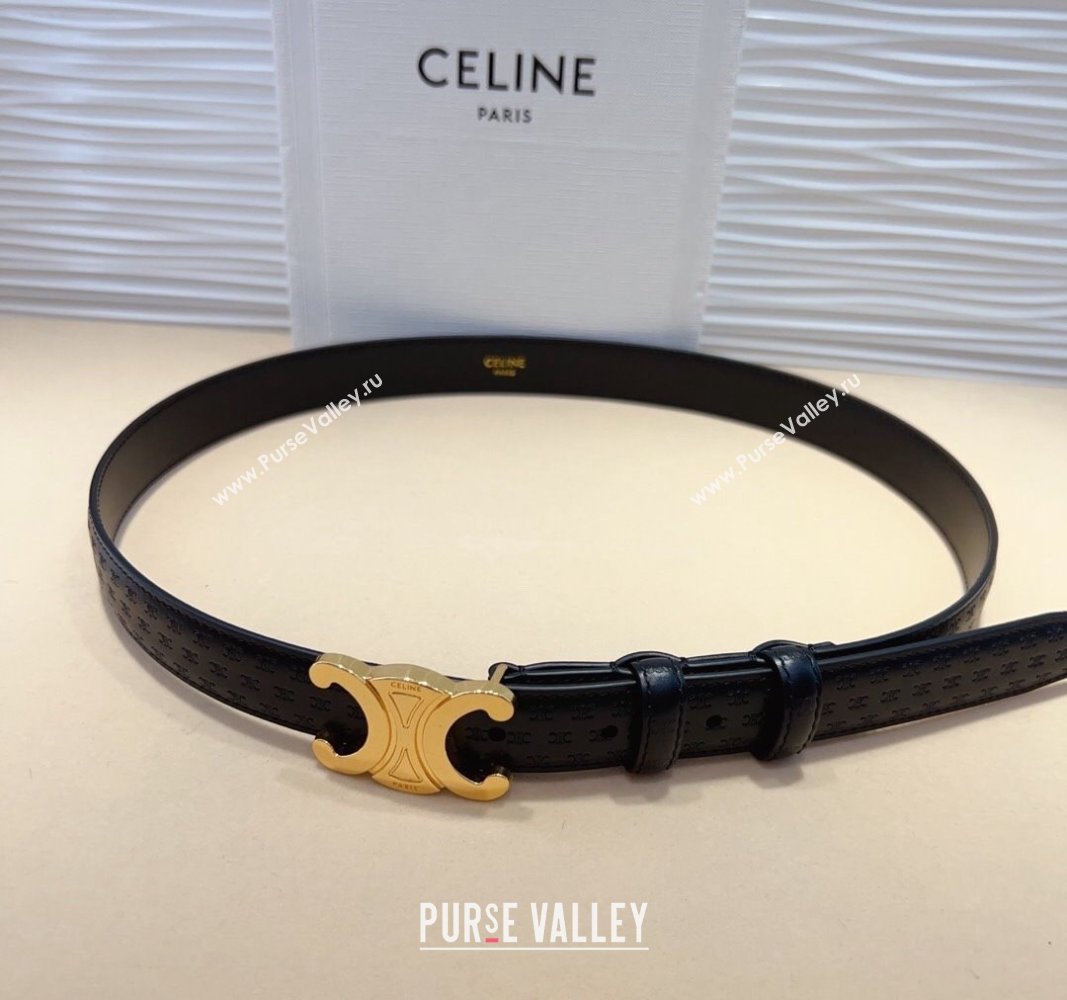 Celine Triomphe Embossed Leather Belt 2.5cm Black 2024 070805 (99-240708121)