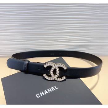 Chanel Calfskin Leather Belt 3cm with Strass CC Balck/Gold 2024 070803 (99-240708079)