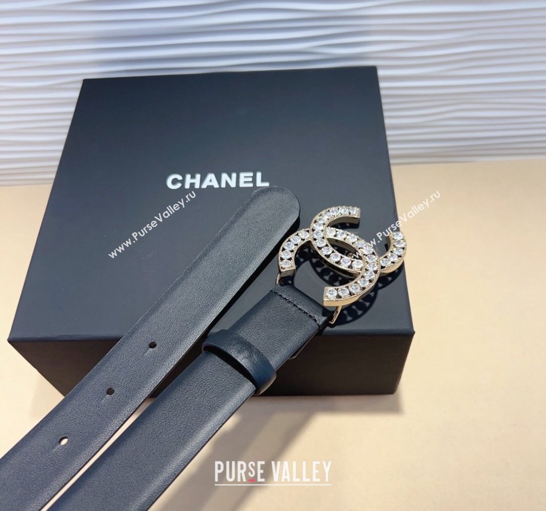 Chanel Calfskin Leather Belt 3cm with Strass CC Balck/Gold 2024 070803 (99-240708079)