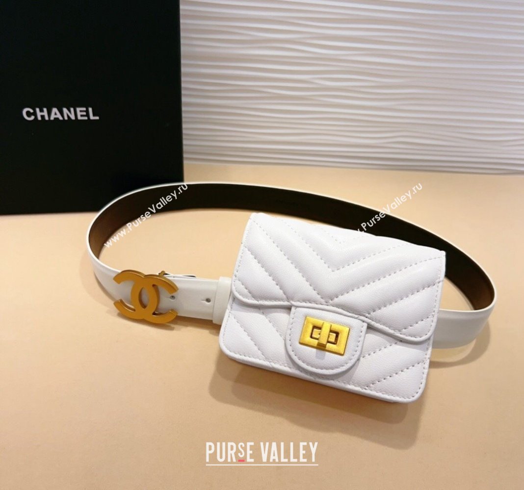 Chanel Boy Chevron Lambskin Pouch Belt with CC White 2024 0708 (99-240708002)