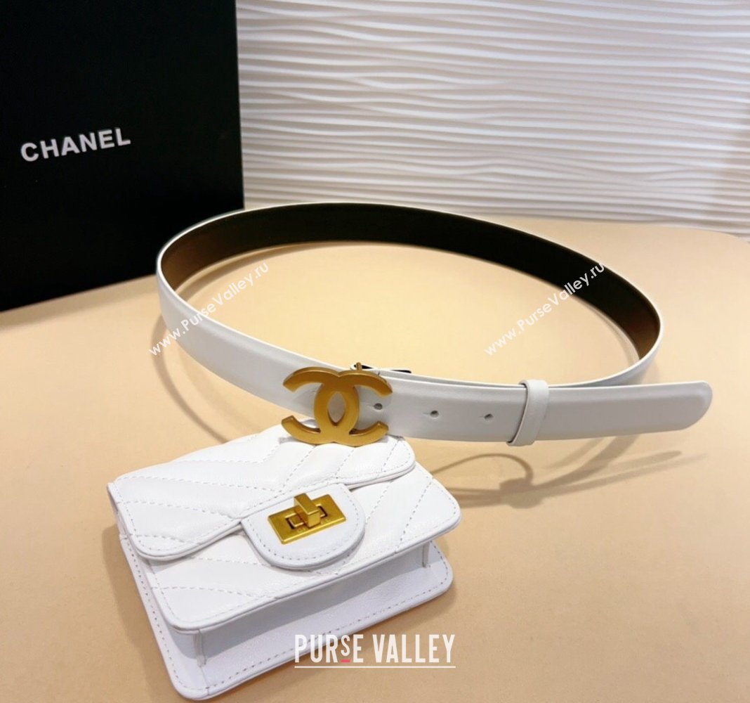 Chanel Boy Chevron Lambskin Pouch Belt with CC White 2024 0708 (99-240708002)