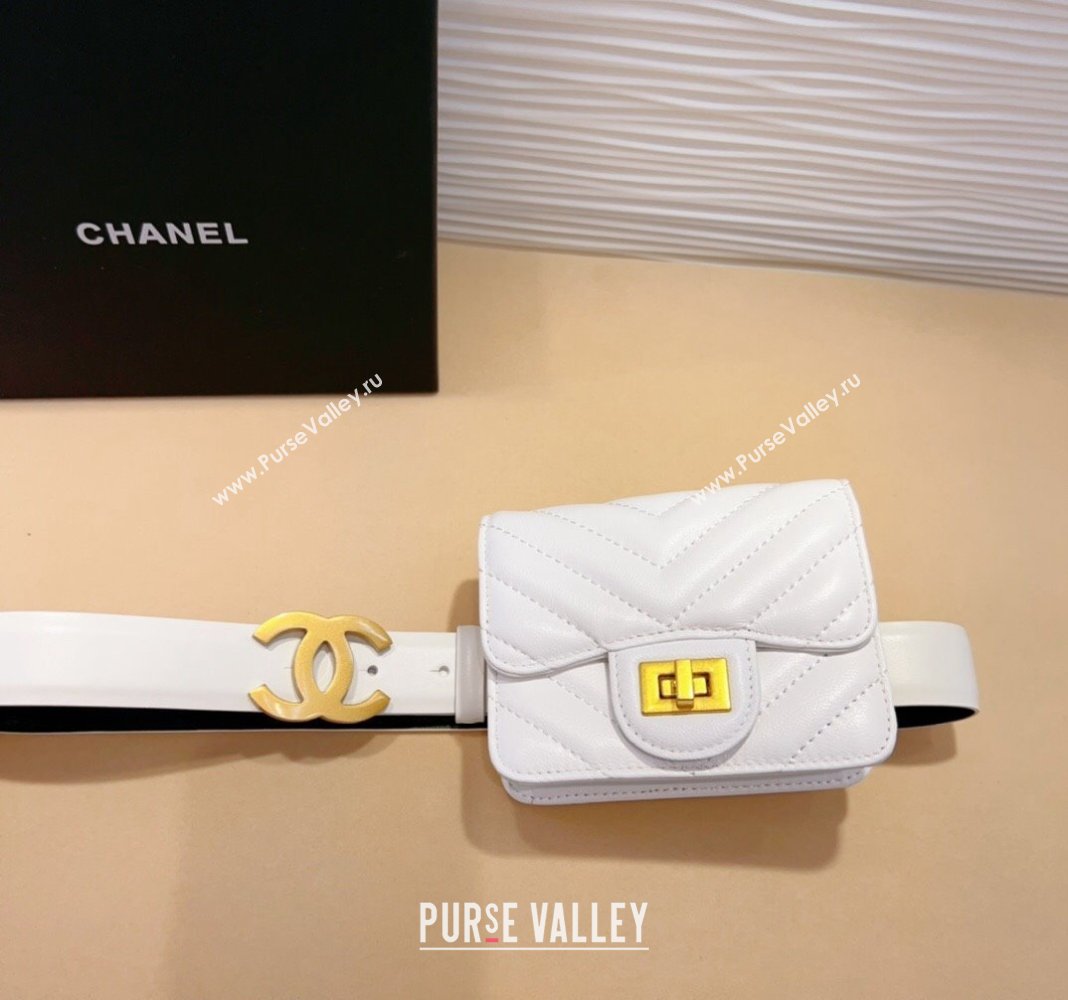 Chanel Boy Chevron Lambskin Pouch Belt with CC White 2024 0708 (99-240708002)