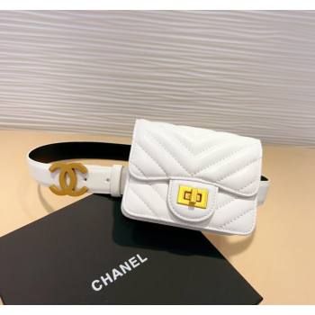 Chanel Boy Chevron Lambskin Pouch Belt with CC White 2024 0708 (99-240708002)