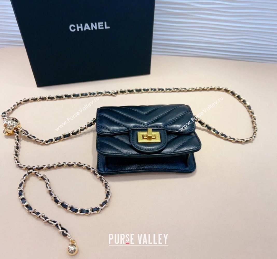 Chanel Boy Chevron Lambskin Chain Belt Bag Black 2024 0708 (99-240708003)