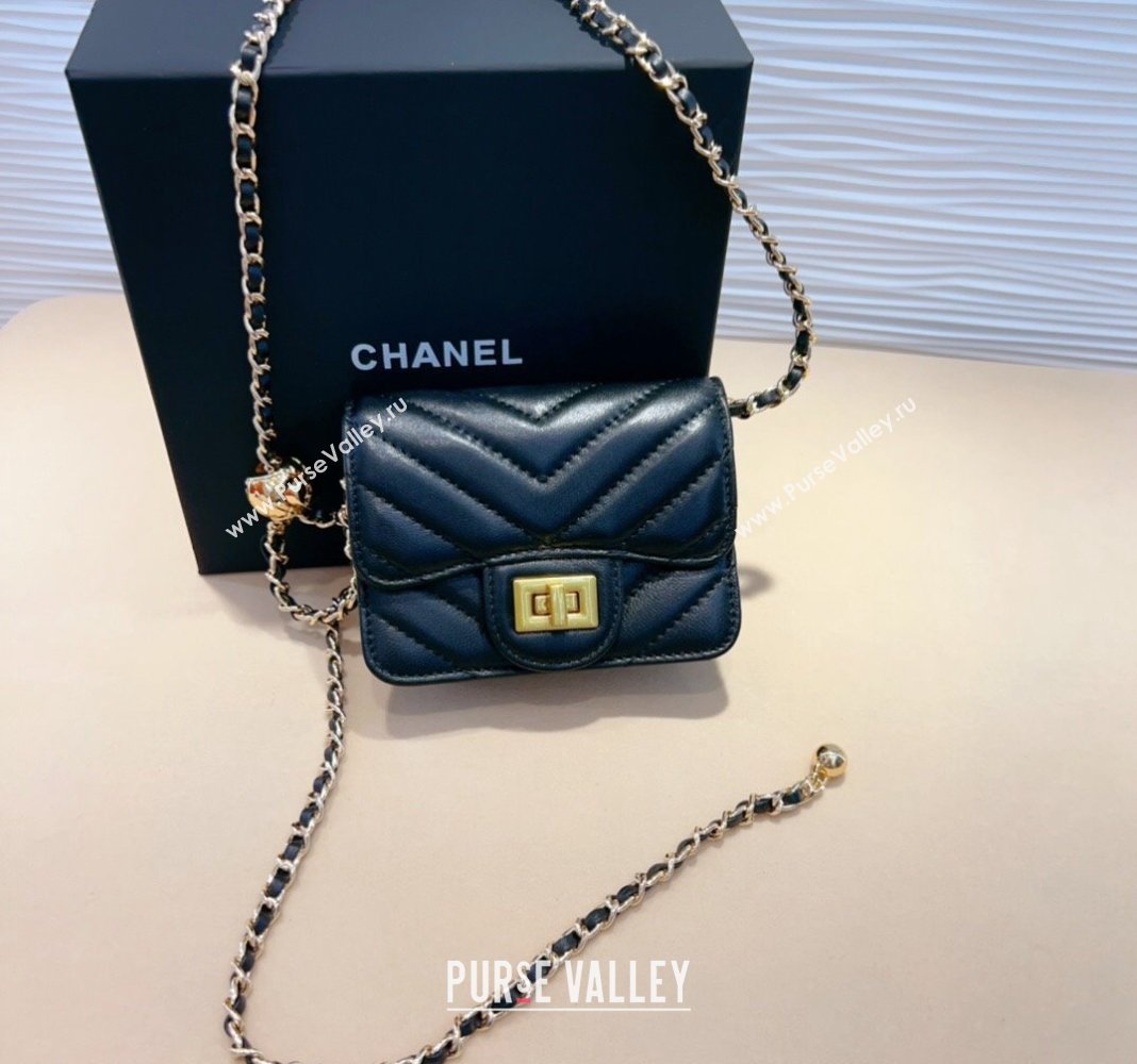 Chanel Boy Chevron Lambskin Chain Belt Bag Black 2024 0708 (99-240708003)