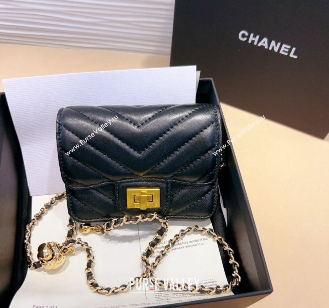 Chanel Boy Chevron Lambskin Chain Belt Bag Black 2024 0708 (99-240708003)